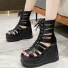 Sandal Platform Ritsleting Belakang Kepala Terbuka Ukuran Besar Kecil 32-43Wanita Sandal Gladiator Wedge Hak Tinggi Ol Elegan Musim Panas 2025Elegan