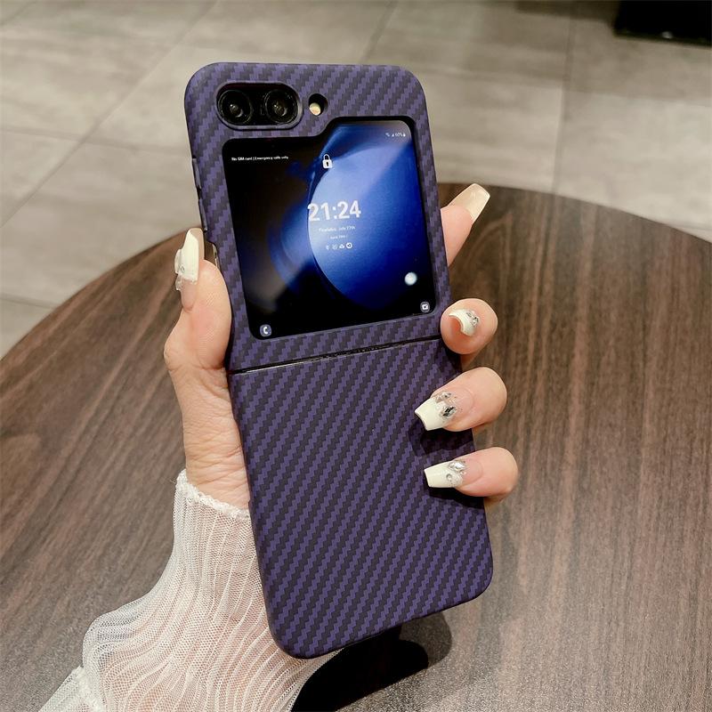 Carbon Fiber Texture Is Suitable for Samsung Zflip5 Mobile Phone Case Color Matching Zflip3 Advanced Sense Huawei X5 Folding Hard Case