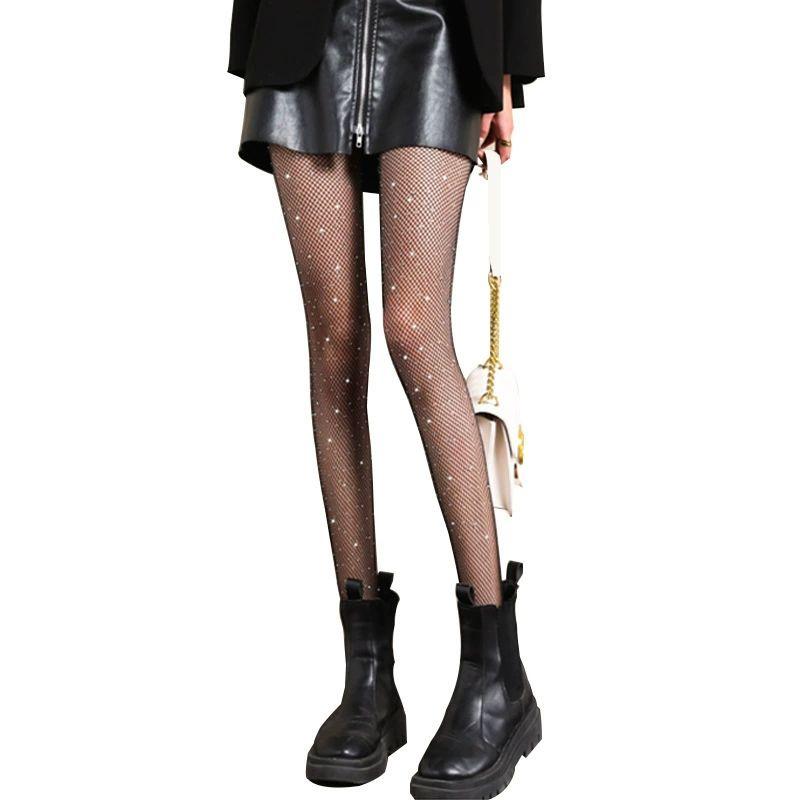 Sexy Tights Women Sexy Lace Mesh Fishnet Stockings Pantyhose Female Hosiery Rhinestone Bling Nightclub Women Tight Pantyhose