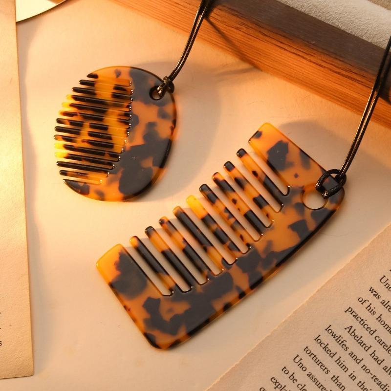 Leopard Print Comb Necklace Leather Rope Long Sweater Chain Necklace and Accessory