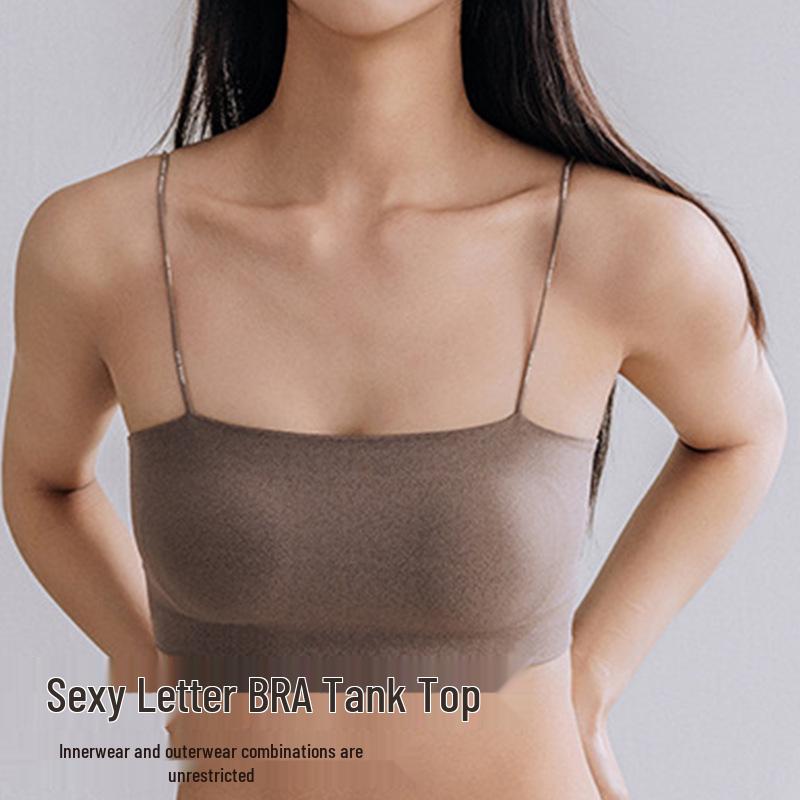 

Seamless Bandeau Spaghetti Strap Camisole with Built-in Bra - Fashionable and Versatile Women s Top Large