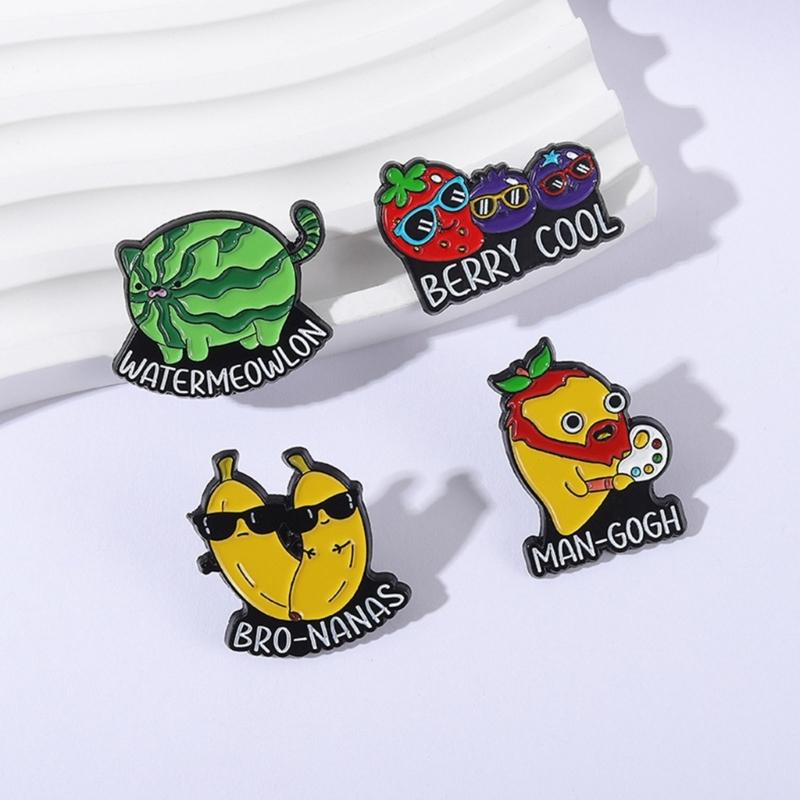 Cheerful Animal Fruit Hybrid Enamel Badges Watermelon Cats Banana Mangos Designs Lightweight Sturdy Jewelry Accessories