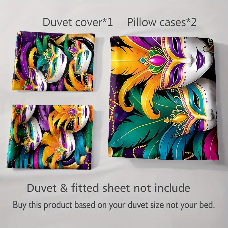 Vibrant Masquerade Masks Bedding Duvet Cover Sets Duvet Covers Pillowcases Gifts (1 * Duvet Cover 2 * Pillowcases, Without Duvet Insert)