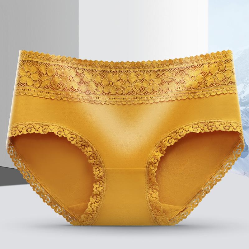 Hautfreundliche atmungsaktive Damenunterwäsche aus reiner Baumwolle, mittelhoch geschnitten, einfarbig, sexy Spitzenkanten-Slips, bequeme Damen-Dreiecksslips