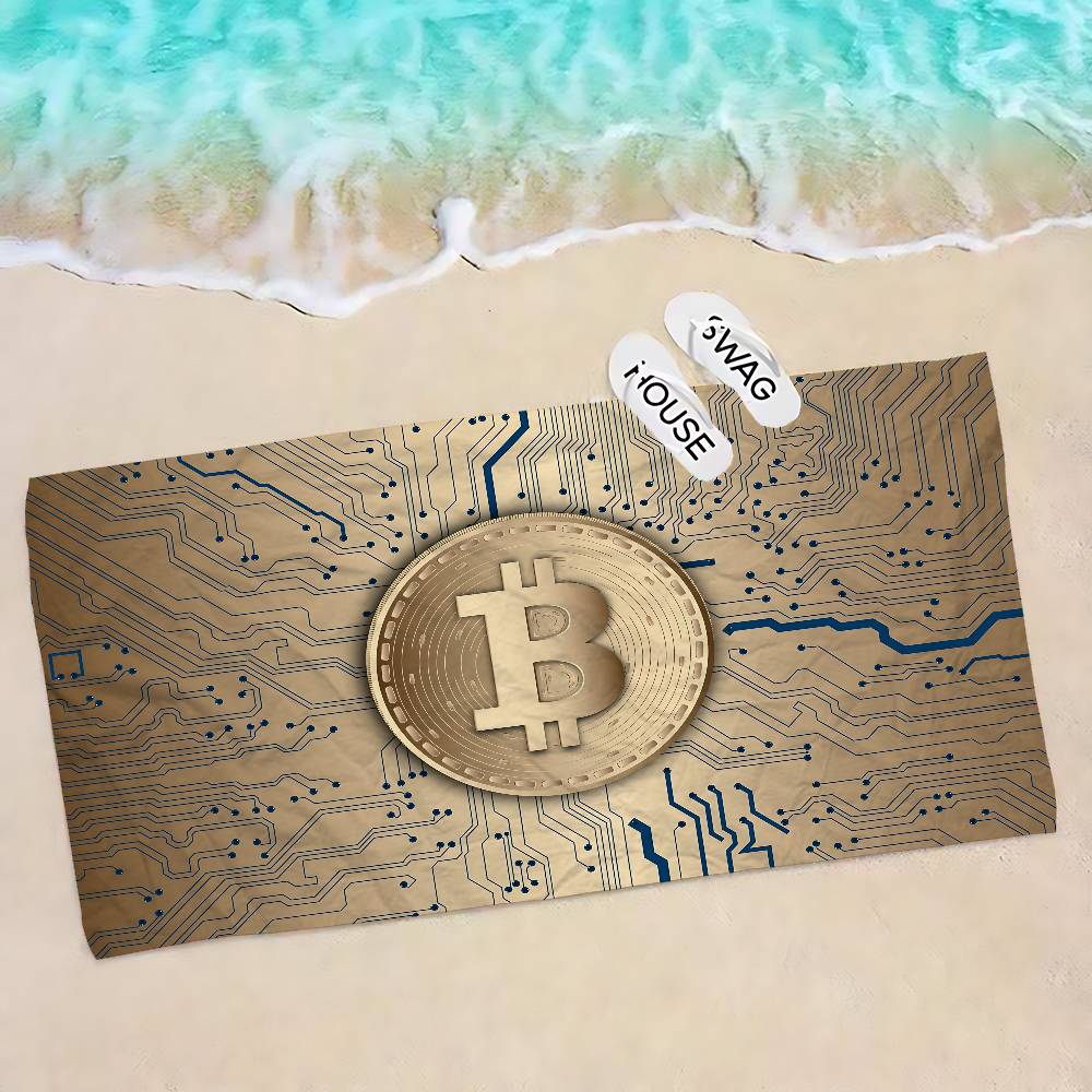 Popular Logo Bitcoin Microfiber Beach Towel Absorbent Quick Dry Soft Yoga Swimming Resort Mountain Climbing Towel