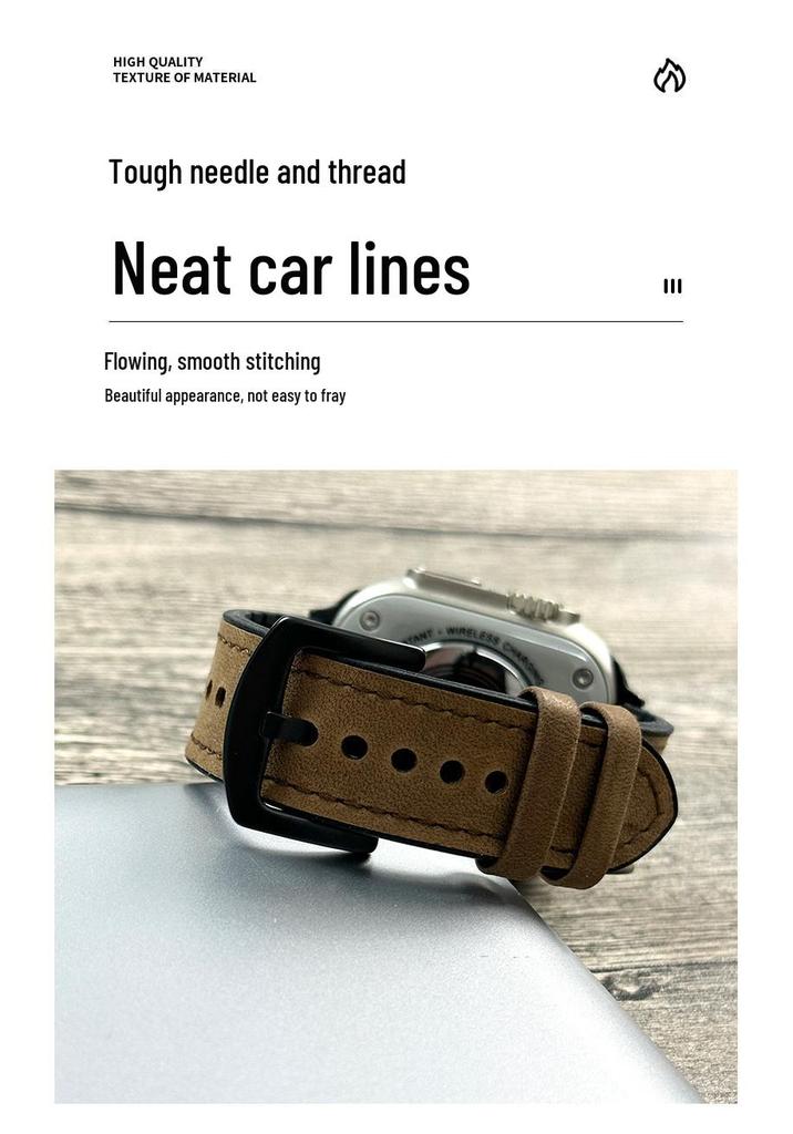 Versatile Leather Strap with Crazy Horse Pattern for Apple and Samsung Smartwatches