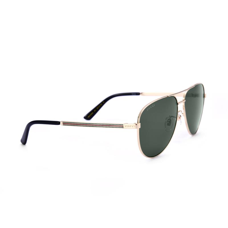 GUCCI Golden Frame Green Lens Aviator Sunglasses with Enamel Craftsmanship Men's