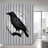 Schwarze Krähe Duschvorhang Mondkreis Design Gotische Badezimmerdekoration Minimalistische Kunst Wasserdichtes Gewebe Duschvorhang Set Zuhause