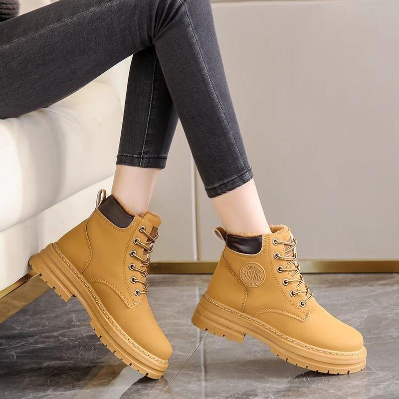 Martin boots women's winter explosion British style women's shoes mountaineering short boots velvet rhubarb boots
