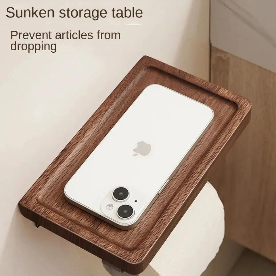 Metal Wood Toilet Tissue Roll Holders, Wall Mount with Self Screw for Small Items,Tissue Holder for Bathroom, Kitchen, Bedroom
