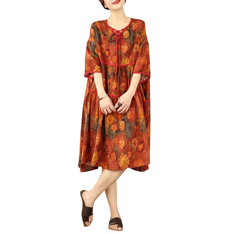 DIMANAF Nuovo 2026 Donna Taglie Forti Estate Abito Lungo Abito da Sole Ampio Oversize Maxi Donna Floreale Stampa su Cotone Vestito