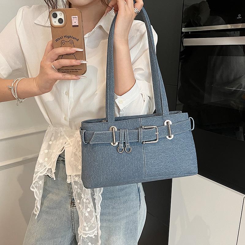 Sense Simple Underarm Denim Bag Women's 2026 Summer New Korean Simple Locomotive Bag Large Capacity Shoulder Bag
