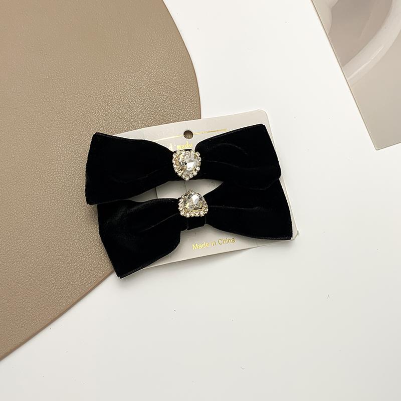 2Pcs Love Rhinestone Hairpin Girls Cute Bownot Hair Clips Retro Back Head Side Bangs Hairpin Women's Hair Accessories