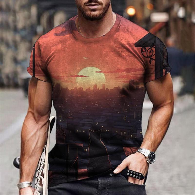 Starry Sky Cat Universe Pattern Funny Animal 3D Printed Men's T-shirts Summer Harajuku Short Sleeve O-Neck Tops
