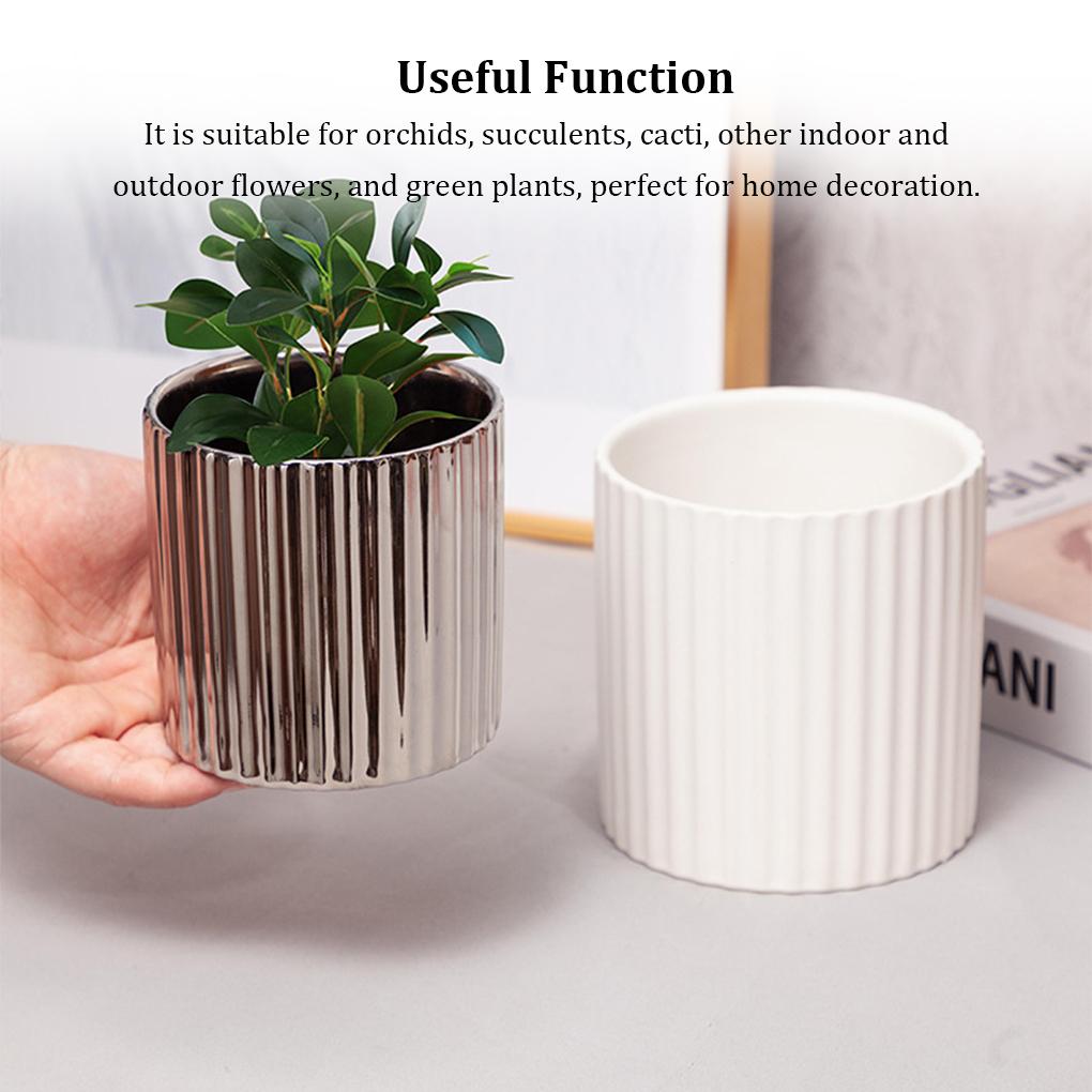 Striped Ceramic Flowerpot Pots Succulent Planter Round Indoor Smooth Surface Bonsai Home Potted Decoration Gifts