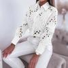 Damenblusen Ausgeschnitten Langarmshirt Lässig Einfarbig Knopfleiste mit Kragen und Offene Vorderseite Camisas Femininas