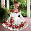 Mädchen Lässiges 3D-Blumenmuster Print Rundhals Langarm Kleid Kinder Prinzessinnenkleid