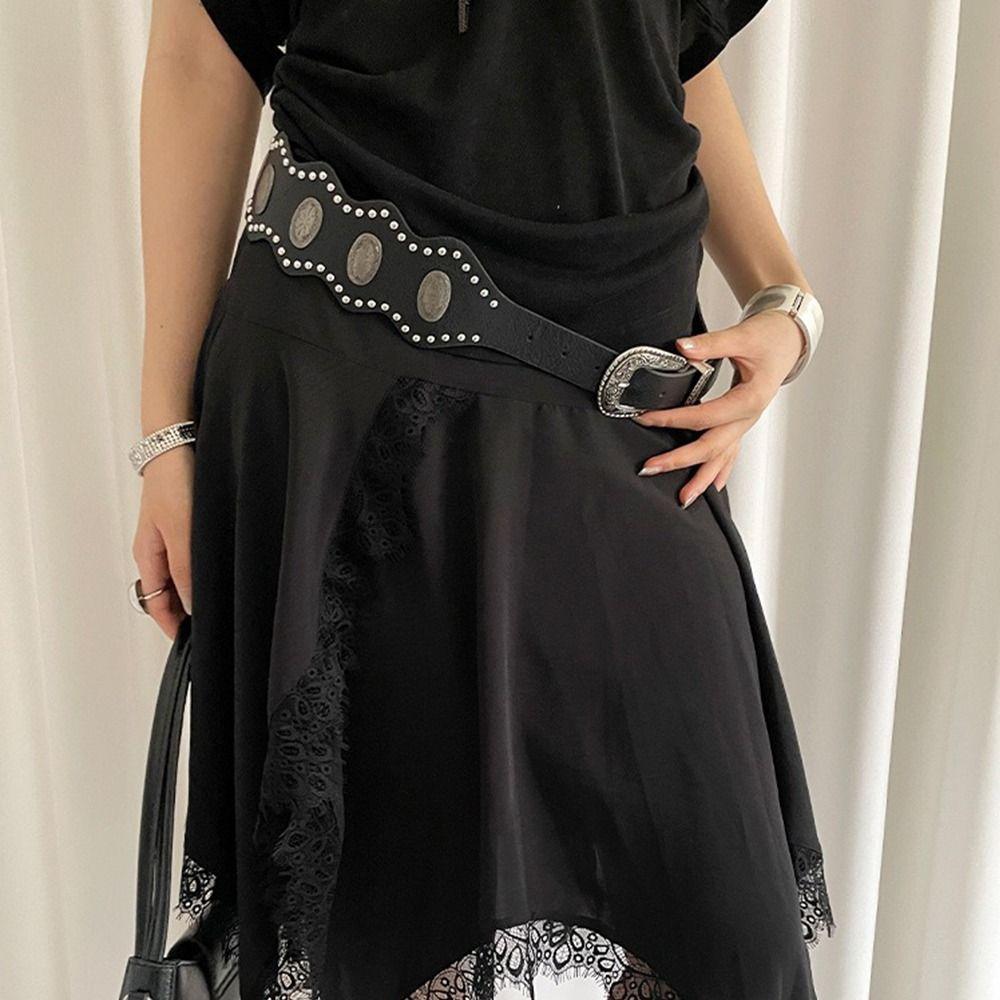 Black Leather Waist Belt Vintage Dress Jeans Belt Versatile Women's Belt  Streetwear