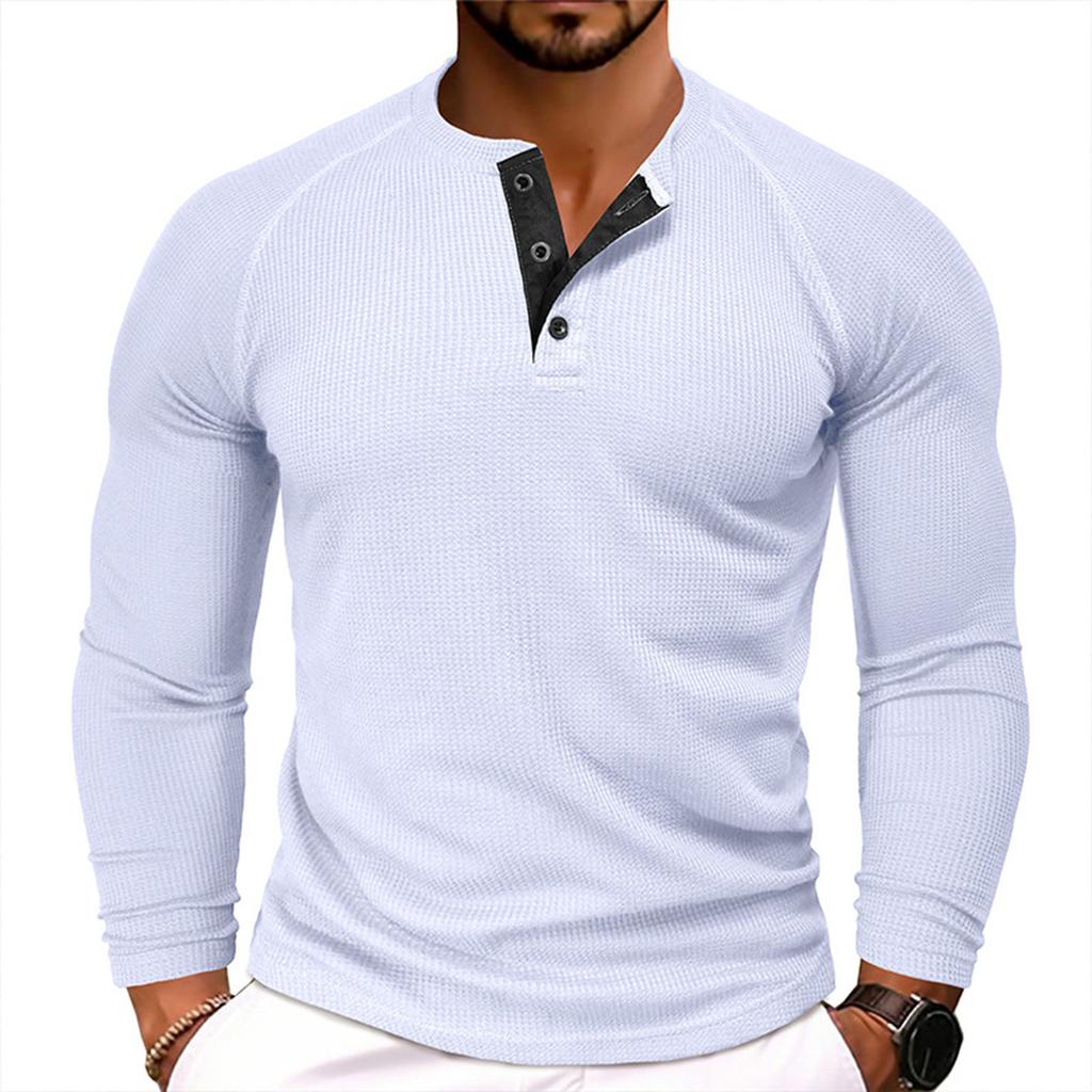Men's Solid Color Round Neck Long Sleeve T-shirt Casual Sports Raglan Top