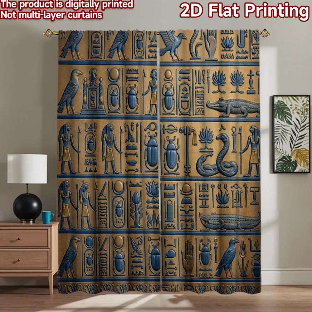 2D Flat Printing 2pcs Curtain Curtain Ancient Egyptian Symbols Digital Printed Polyester Drapes Seasonal Party & Holiday Decor