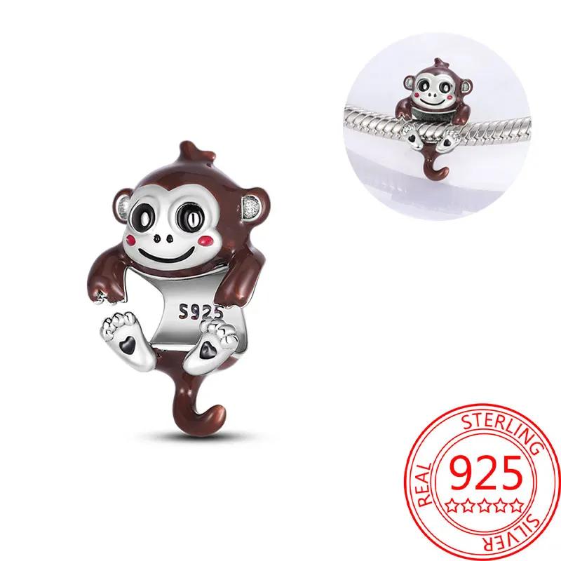 Lovely Copper Little Monkey Embracing Red Heart Pendant Fit Bracelet Necklaces Party Pairing With Handmade Gifts