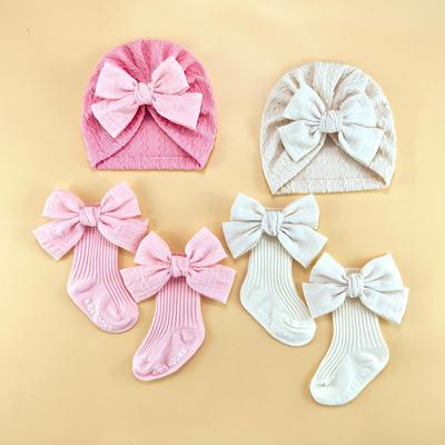 European & American Baby Jacquard Bow Hat - Cute Infant Pullover & Newborn Cap