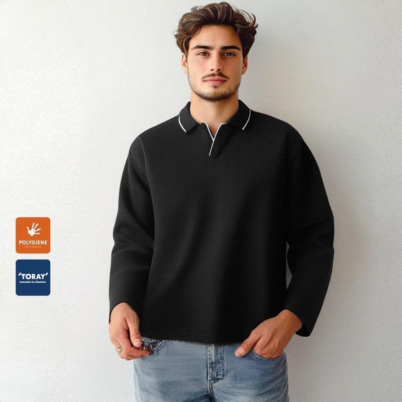 Men's Collared Polo Shirts Casual Long Sleeve Polo Shirts Button Down Pullover Shirts Solid Color Golf Shirts Spring Fall Tops Sweatshirts for Men