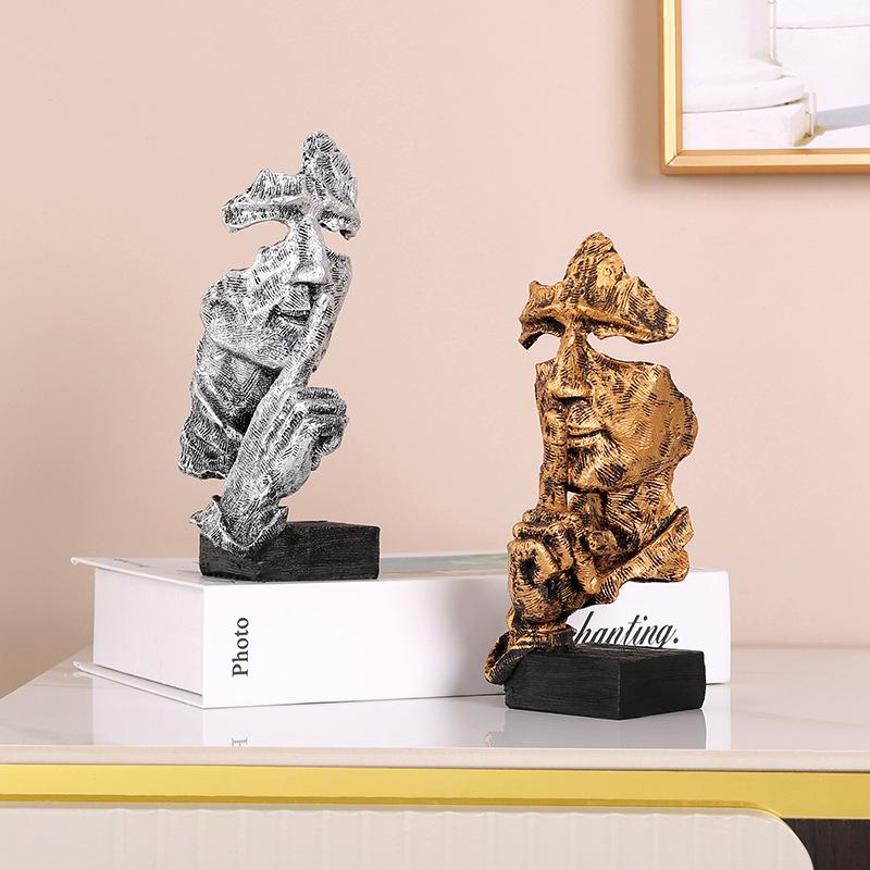 Nordic Abstract Mask Character Ornaments Retro Silence Is Gold Resin Ornaments Living Room Study