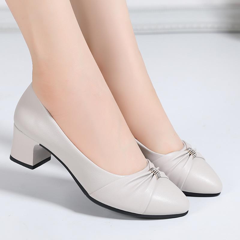 Women High Quality Square Heel Pumps Lady Classic Black Office Heel Shoes Soft Comfort Women Shallow Mouth Single Shoes