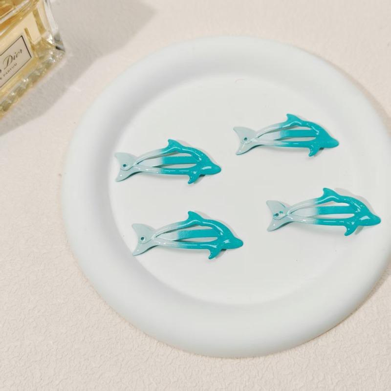 4PCS Blue Little Dolphin Cute Baby Hairpin Summer Beach Sea Daughter Y2k Hot Girl Children Bangs Hairpin