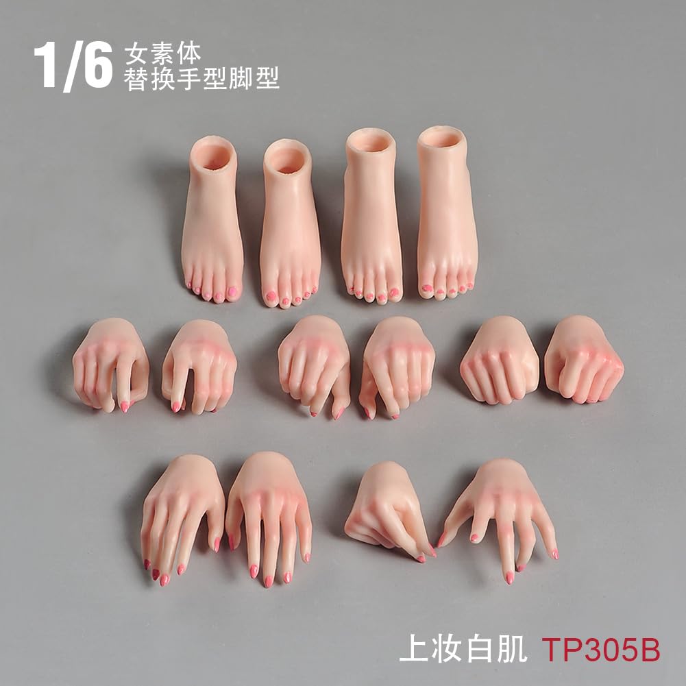 Scale Figure Beautiful Female Body TP305 7PS Cute Fist Hand and Foot Set White [TOYBARJAPAN] 1/6 Accessories/ANT Pre-Made (Pearl Skin)