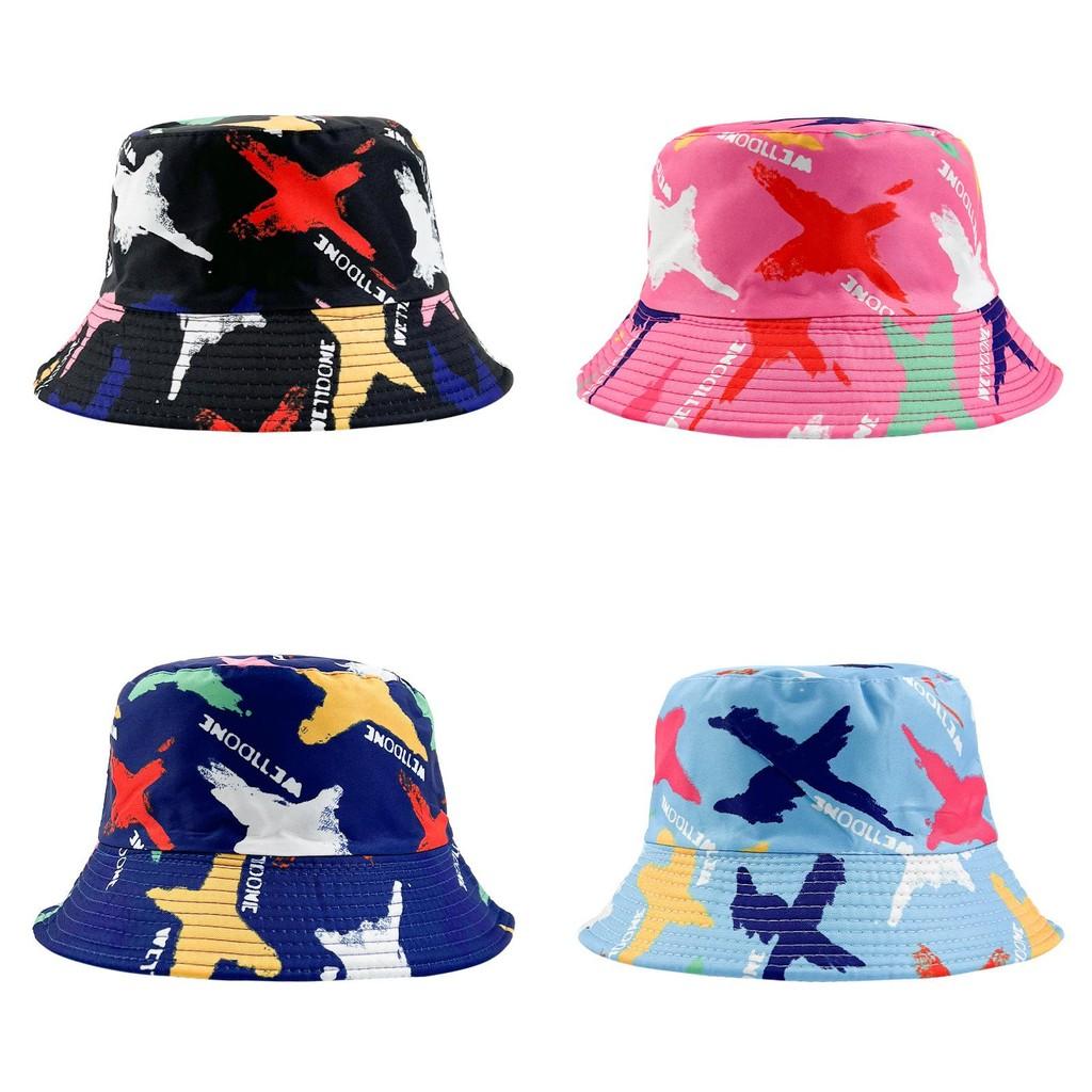 Graffiti Sided Double Fisherman Hat Printed Tie Dye Bucket Cap Sunshade Outdoor