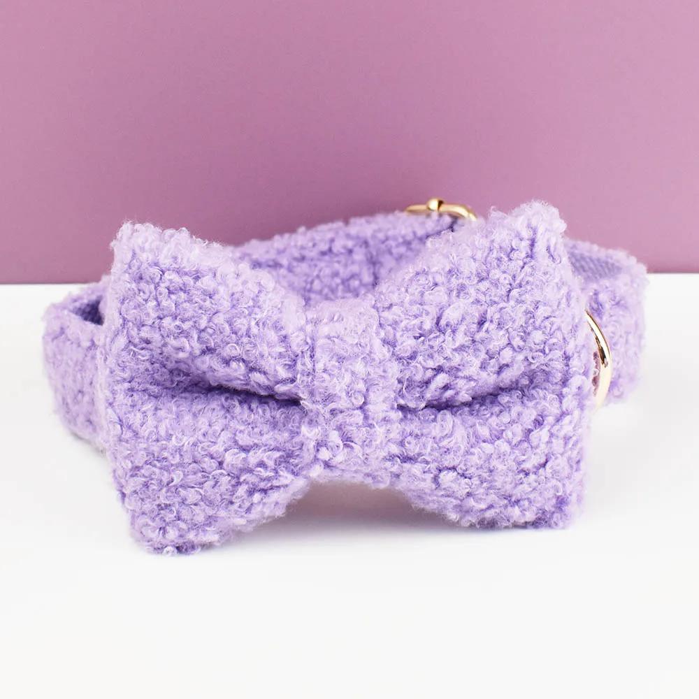 Soft Sherpa Fleece Dog Collar Leash Harness Set Adjustable Personalized Puppy Bowtie Collar for Small Large Dogs