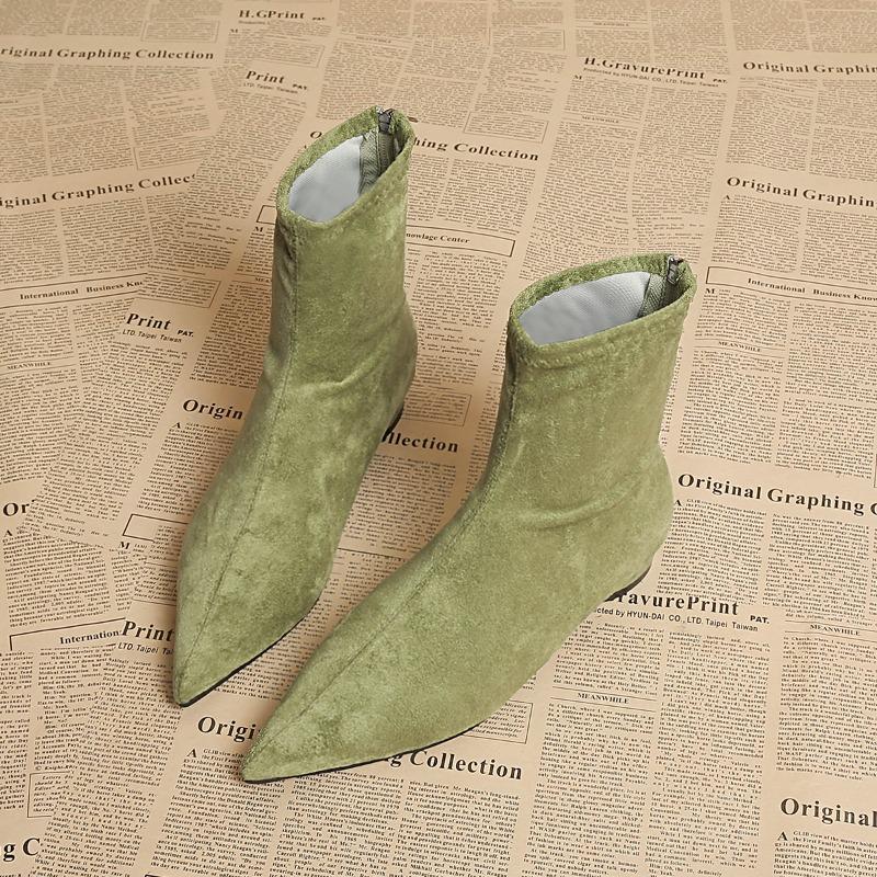 Nowe zimowe damskie botki na niskim obcasie, modne, z wąskim noskiem, buty na imprezę, damskie, vintage, wąskie, krótkie botki