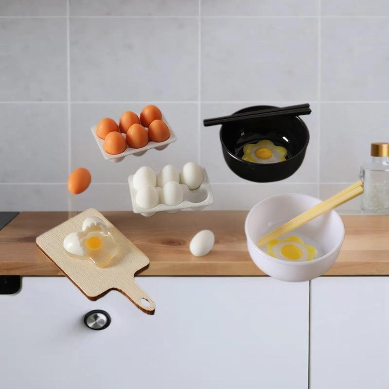 Pretend Play Toy Set, Miniature 1:12 Dollhouse Kitchen Egg Frying Pan Scene Props