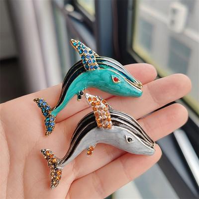 New European and American Fashion Brooch Inlaid with Dripping Oil Enamel Whale Dolphin Brooch Collar Pin