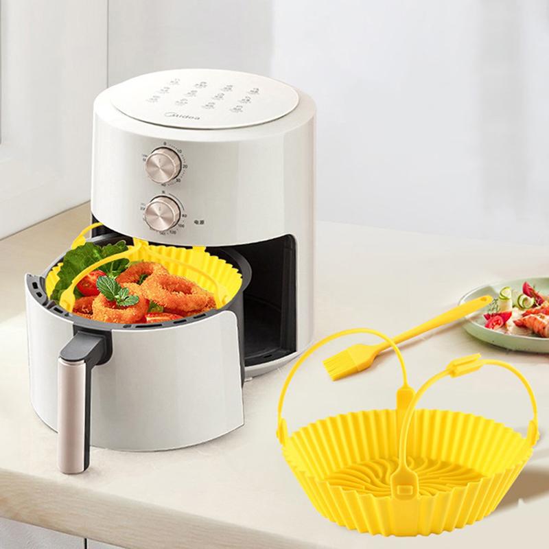 Friteuză cu aer de 22 cm, oală din silicon, căptușeală pentru coș pentru cuptor, tavă de copt antiaderentă