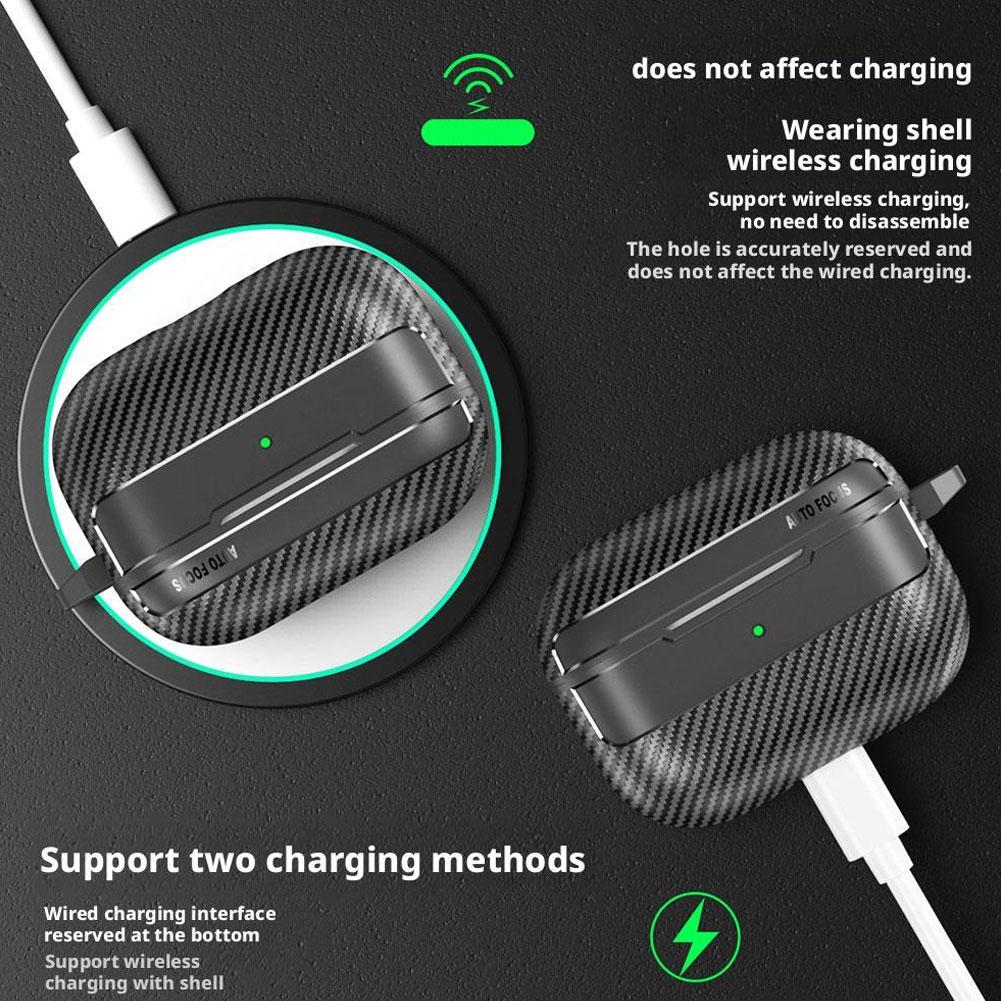Para AirPods Pro 3 Funda 2025 Funda con Textura de Fibra de Carbono con Mosquetón a Prueba de Golpes Cubierta Inalámbrica para AirPods Pro 3