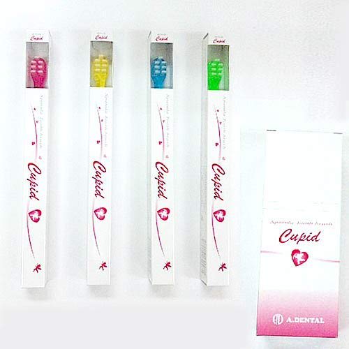Cupid Flat-Hole Toothbrush for Baby Teeth and Children, 12-Pack, Assorted Colors