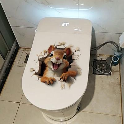 Αυτοκόλλητο Σκίουρος Διακόσμηση Μπάνιου Τουαλέτας Αδιάβροχο Βινύλιο Art