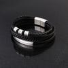 Multi-Layer Braided Leather Bracelet With Stainless Steel Magnetic Clasp Men Geometric Style Fashion Accessory