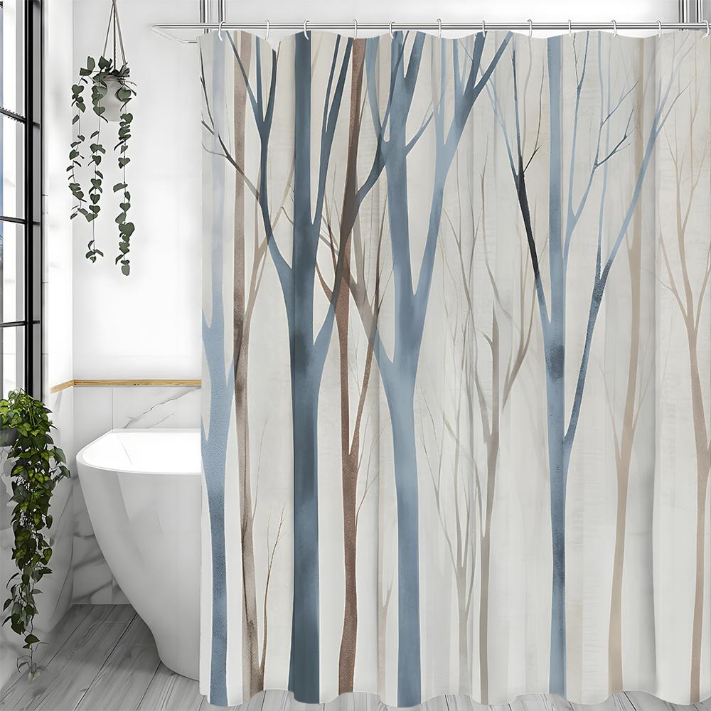 Shower Curtain Tree, Abstract, Gray, Birch, Tree Trunk, Autumn, Forest Branches, Natural, Rustic, Vintage, Bathroom Decor, Fabri