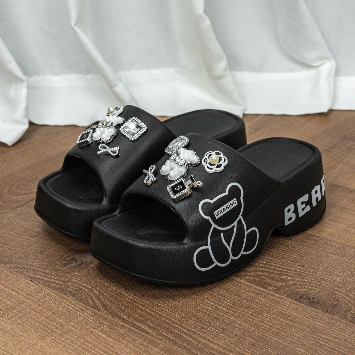 

Новые женские сандалии и шлепанцы на танкетке с толстой подошвой Double White Bear E19 36-37 чёрный