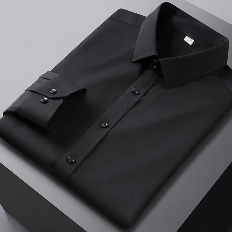 Camicia da uomo a maniche lunghe a tinta unita casual alla moda che non necessita di stiratura e resistente alle rughe, top business