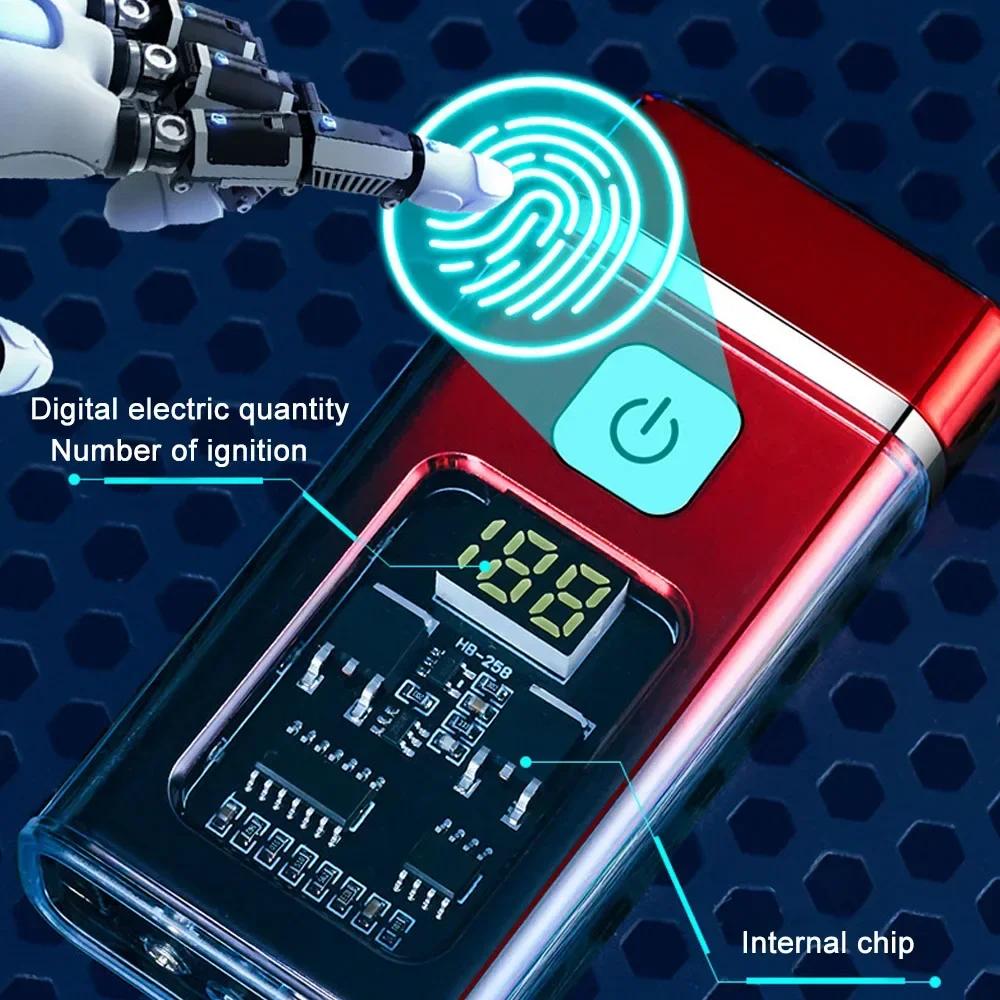 Fashionable USB Electronic Pulse Digital Display Induction Lighter Men Windproof Plasma Outdoor Camping Small Tool Accessories