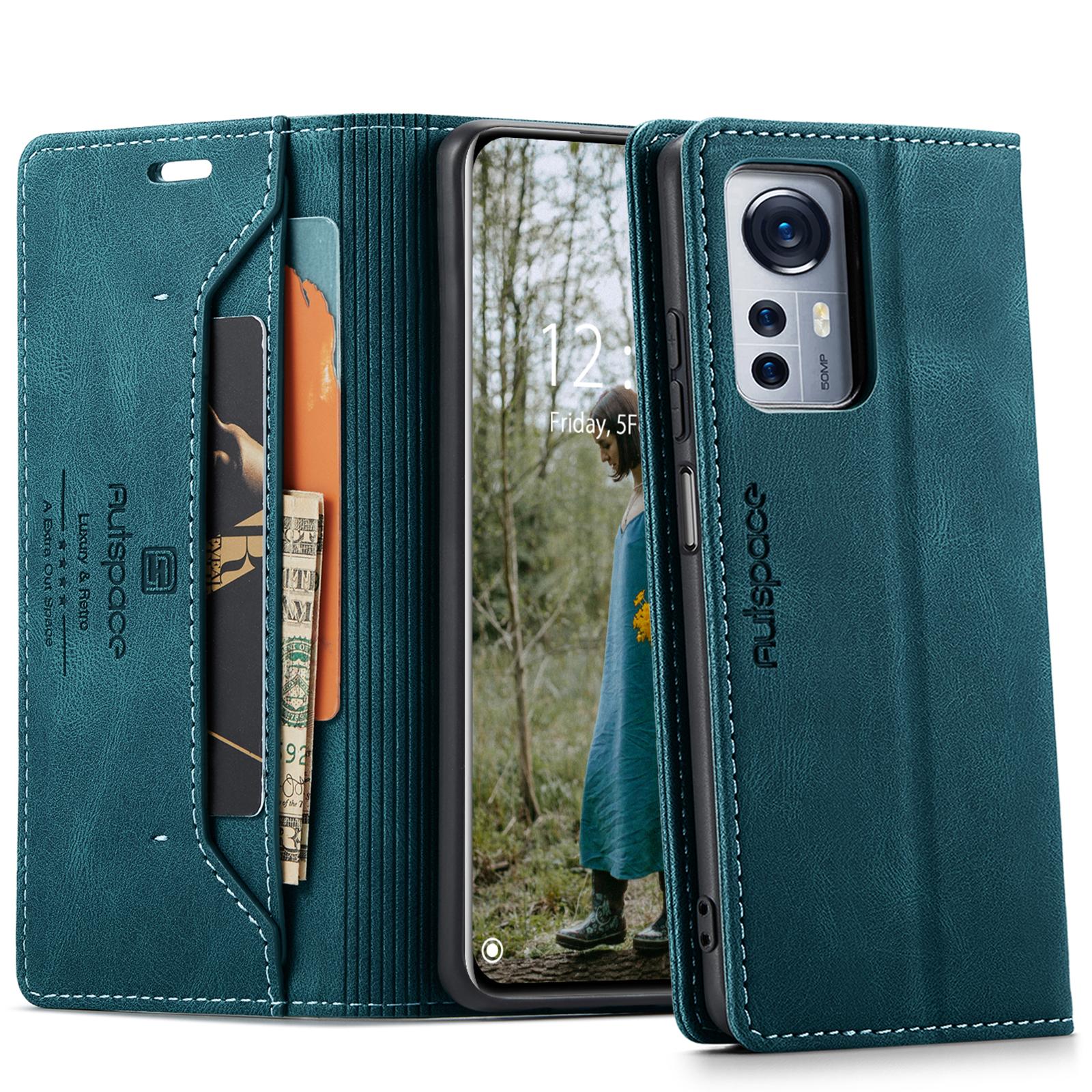 

Чехол-кошелек для Xiaomi 12X 5G/Xiaomi 12S 5G/Xiaomi 12 5G AUTSPACE A01 Кожаная обложка-подставка с держателем для карт с RFID-блокировкой Blue