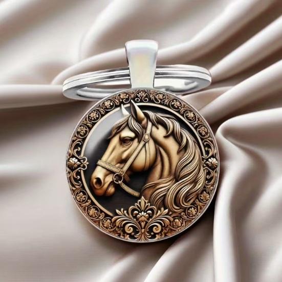 Keychain Zodiac Year of Horse Alloy Horse Head Pattern Keychain with Brilliant Glass Finish Detachable Backpack Charm Bag Accessory