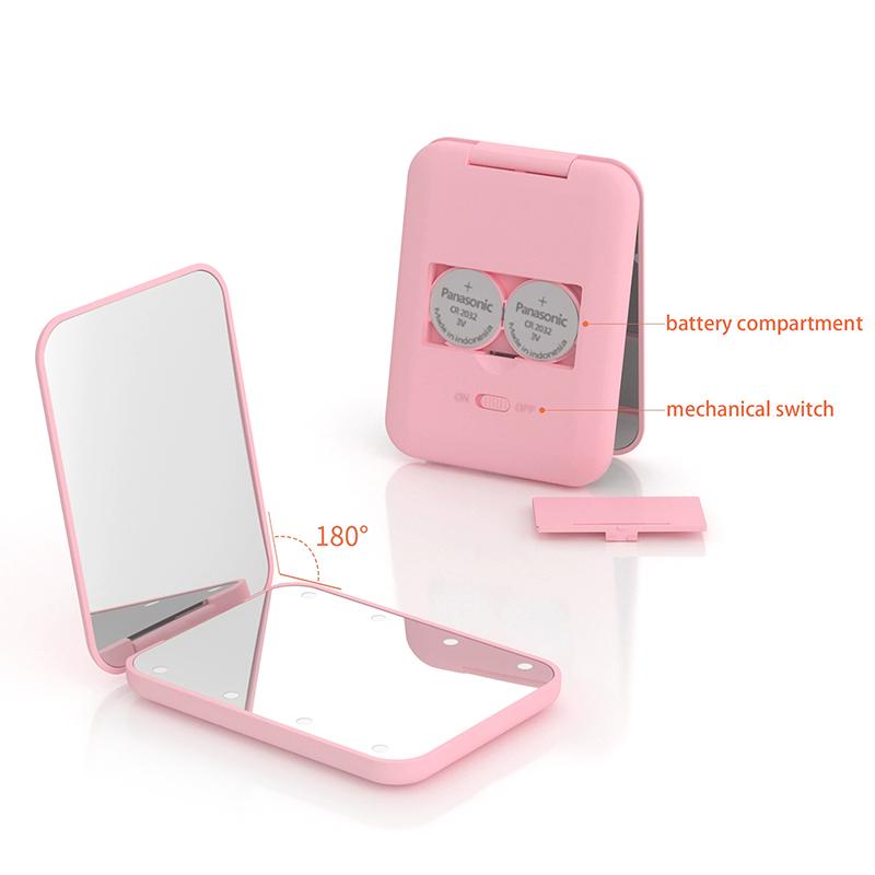 Mini Compact Led Makeup Mirror With Light 2X Magnifying Small Pocket Portable Travel Pink Black Foldable Cosmetic Vanity Mirrors