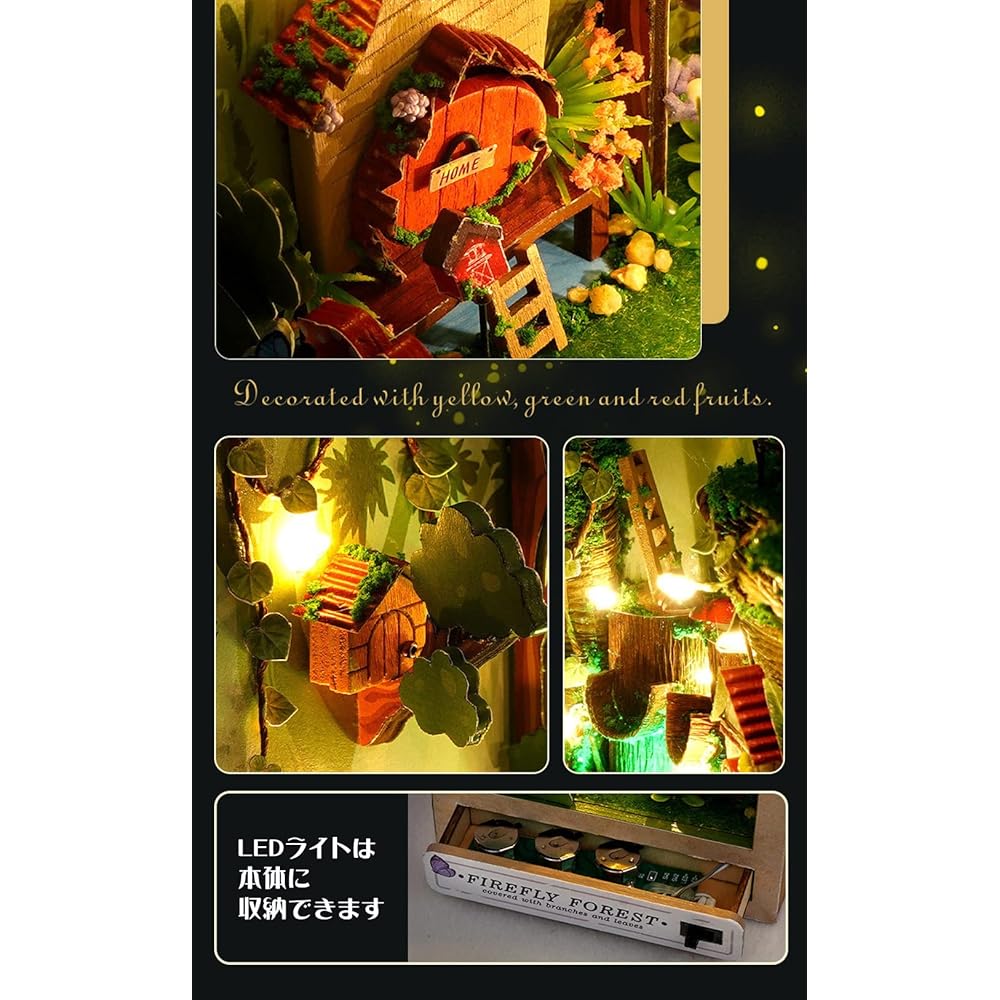 Moin Moin Dollhouse Miniature DIY Kit Fairy Tale Book Design with LED Light Small Size for Beginners