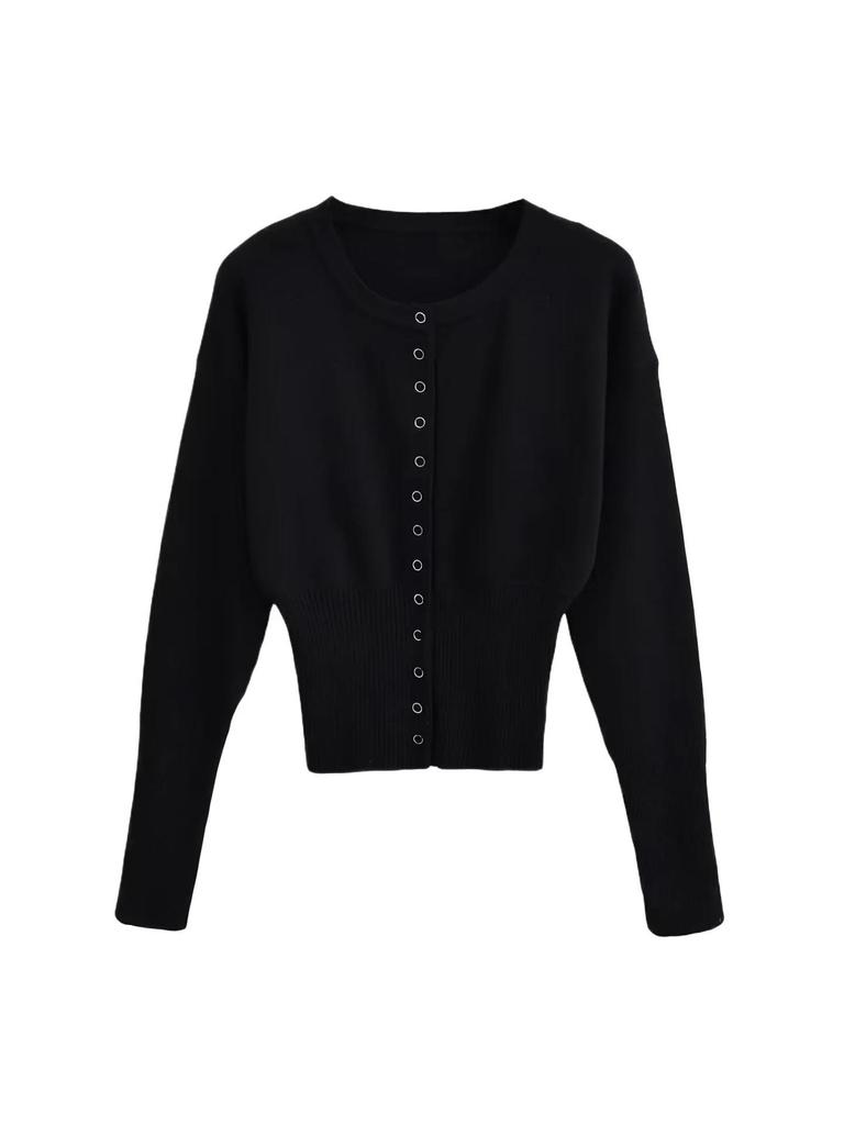 Autumn/Winter Slimming Round Neck Single-Breasted Cardigan Sweater